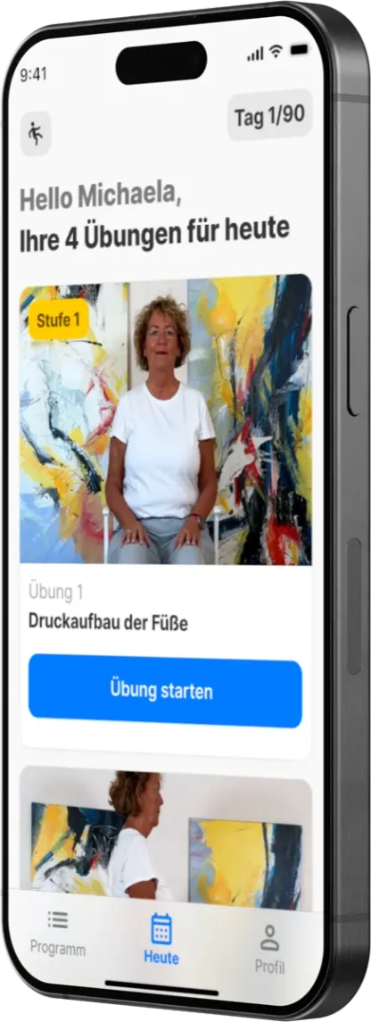 Die OsteoCoach App mit dem Tagesplan: vier Übungen für heute
