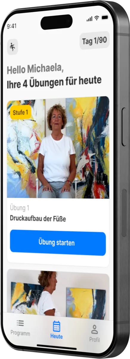 Die OsteoCoach App mit dem Tagesplan: vier Übungen für heute